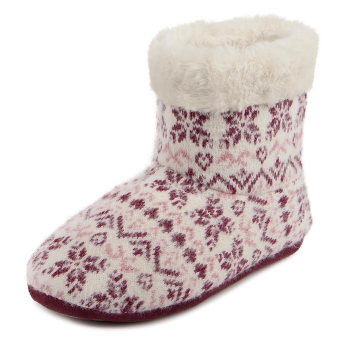 totes toasties® Ladies Fair Isle Knit Boot Slippers With Faux Fur Cuff Fair Isle Extra Image 3